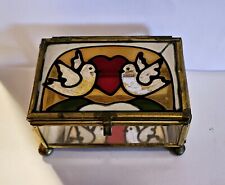 Vintage Faux stained glass hinged box with love birds and heart. gorgeous. picture