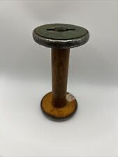Large Vintage Antique Wood Spool Bobbin 7” Green Wooden And Metal Textile picture