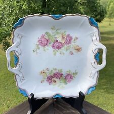 1800s Victorian Porcelain Serving Plate Floral Rose Biedermeier Bows Bavarian picture
