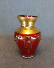 Vintage  Murano Glass Bud Vase Red Art Glass 24k Gold 4.25