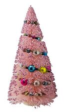 VTG PINK BOTTLE BRUSH CHRISTMAS TREE BLOWN GLASS GARLAND GLITTER MERCURY FLOCKED picture