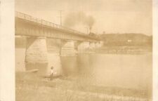 c. '08 Quincy IL, Real Photo, Railroad Bridge and Train,Old Postcard picture