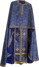 Handmade Greek Orthodox Priest Vestment 5 Set Blue & Gold Sz S/M, 53” picture