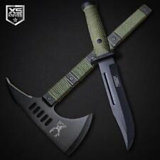 2pc Set Tactical Green Survival TOMAHAWK Throwing AXE Combat BOWIE Hunting Knife picture
