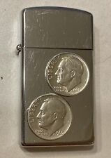 Vintage 1961 ZIPPO slim Lighter with 1960 & 1961 silver dimes on the front. picture