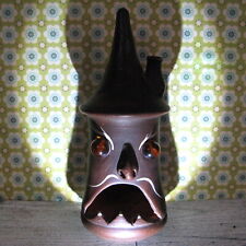 Mexican Vtg Incense Burner Scary Face Glass Eyes Mexico Pottery Mini Chimenea picture