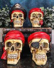 Ebros Set of 4 Skeleton Pirate Captain Marauders Caribbean Sea Skulls Figurine picture