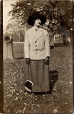 RPPC Woman Large Hat Gloves Lovely Bead Fringe Chain Strap Purse Postcard U16 picture