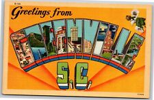 Greetings From Greenville South Carolina~Large Letter Vintage Linen Postcard picture