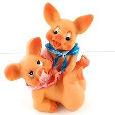 Couple Pigs Figurines Playful  Pink & Blue Plaid Scarves Couple Vintage Retired picture