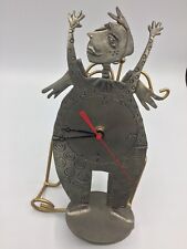 Whimsical Leandra Drumm Pewter Table Man Shaped Working Clock Signed L. Drumm picture