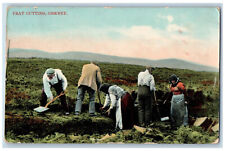 Orkney Scotland Postcard View of Farmers Peat Cutting 1908 Antique Posted picture
