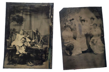 2 Antique Tintype c 1880's photos Women in Victorian attire and 3 Posed Children picture