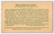 1935 Media Research Bureau Manuscript of Graves Family Washington DC Postal Card picture