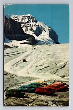 Athabasca Glacier AB-Alberta Canada, Snowmobiles, Vintage c1961 Postcard picture