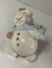 Lenox Holiday Christmas Porcelain ORNAMENT Roly Poly SNOWMAN Pine Tree picture