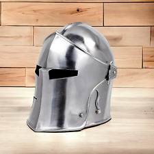 Medieval Barbuta Visored Brushed Steel Knight Crusaders Armor Helmet picture