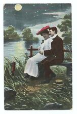 Couple Romance Romantic Postcard Moonlight Night c1910 picture