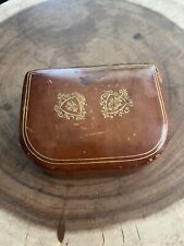 Vintage Fomerz Italy Brown Leather Gilt Crests Jewelry Trinkets Box Velour 3.5” picture