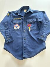 Vintage Boy Scouts Shirt Boys 30 X 20 Blue Sanforized 60s 70s Cub Scout Patches picture