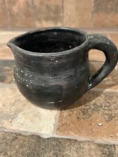 VINTAGE COUNTRY PRIMITIVE BROWN STONEWARE SMALL PITCHER - MARKED picture