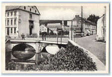 c1940's Bridge Over the Ourine and Brug Over Church Houffalize Belgium Postcard picture