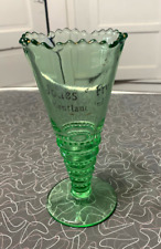 Antique Green depression glass souvenir vase Jones & Fry advertising Kentland IN picture