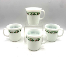 Vintage Corning USA Milk Glass Holly Days Pattern Coffee Cups Mugs Set of 4 picture