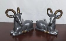 Ibex Ram Bookends/Figures Pewter and Brass Mid-Century Modern  picture