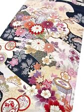 u065-a_Unused Japanese Kimono Fabric_Silk,Blue black,Michinagadori,Yuzen,98 cm picture