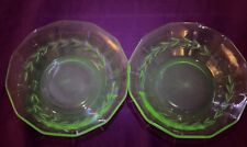 Vintage Green Uranium Vaseline Glass Bowl 5” D- Cut Floral Design Lot Of 2 picture