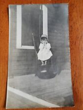 Vintage Photo Frustrated Little Girl in Time Out Bonnet Barefoot Early 1900s picture