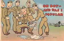1943 Military WWII Era Comic Linen PC-Popular Soldier Gets Cookie Box From Home picture