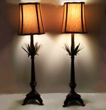 Pair of tall buffet lamps.  Neoclassical bases with palm fronds.  Elegant shades picture