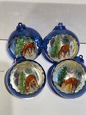 Set of 4 Jewel Brite Reflective Diorama Plastic Ornaments 1960s Deer & Tree picture