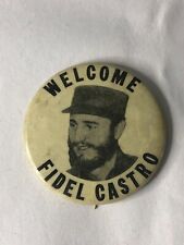 Welcome Cuba Fidel Castro Pinback Button New York City Visit 1959 Vintage Pin picture