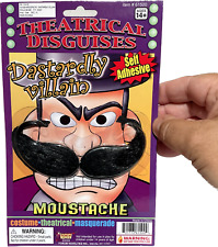 MOUSTACHE DASTARDLY VILLAIN Coward Costume Black Fake Mustache Bad Mean Guy Big picture