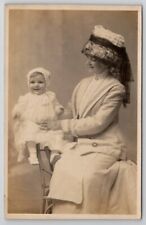 RPPC Edwardian Mother Woman Large Hat With Cutest Baby In Bonnet Postcard S27 picture