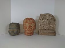 Olmec Heads Clay Terracotta+ Aztec Of The Sun Tile Made In Mexico picture