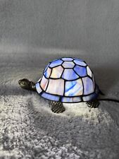 Vintage Tiffany Style Turtle Stained Glass Cast Iron Lamp Tested BLUE  picture
