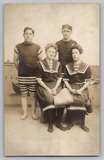 Antiq RPPC Photo Atlantic City NJ Souvenir Men Women Victorian Swim Suits Bags picture