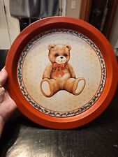 Vintage 80s Christmas Teddy Bear Tin Tray picture