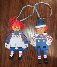 Vtg Pair Of Kurt Adler Raggedy Ann & Andy Wooden Jointed Christmas Ornaments picture