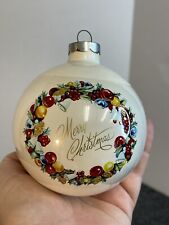 Vintage Ranch Indiana White Merry Christmas Wreath Glass Ornament  picture