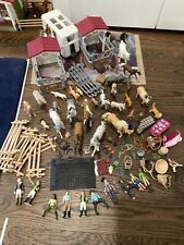SCHLEICH HORSES LOT:* INCLUDING SADDLES,PEOPLE,RIDERS,FARM ANIMALS, STALLS, ETC picture