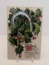 VINTAGE 1909 “Many Christmas Toys Be With You” CHRISTMAS CARD W/ Horse Shoe picture