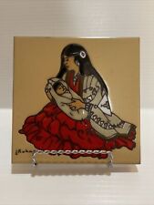 Vintage Earthtones Leone Kuhne Native American Mother And Child Art Tile 1984 picture