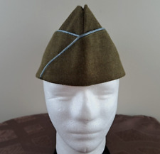 Vintage US Army OD Green Serge Garrison Cap Blue Infantry Piping Sz 7 Fair Store picture