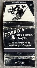 Vintage Zorro’s Steak House & Tavern Matchbook Cover Match Mississauga Canada picture