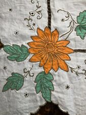 Vintage Bold Orange Sunflowers Applique and Needlepoint Handmade Tablecloth picture